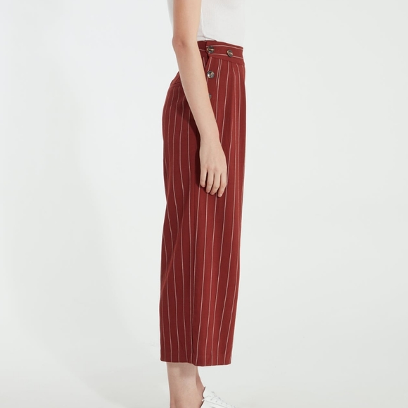J.O.A. Woven Side Button Wide Leg Pants Brick Stripe Medium - Picture 3 of 7